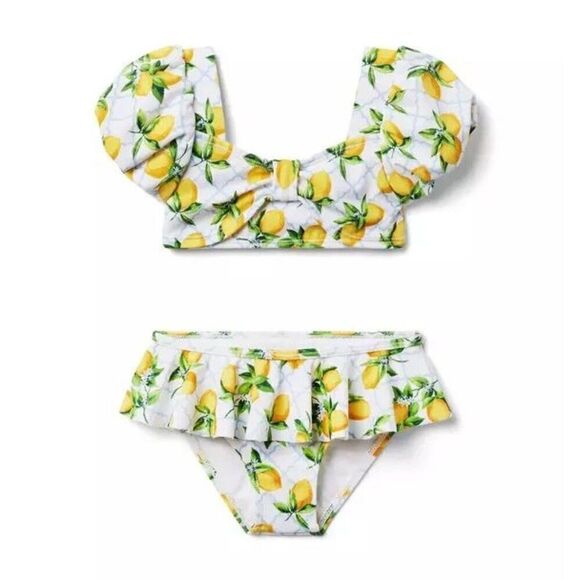 Janie & Jack Lemon Citrus Puff Sleeve Bikini 2-Piece Swimsuit Size 12